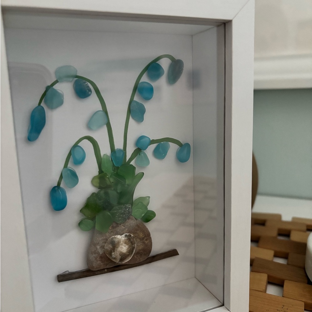 Framed Sea Glass Art with Blue and Green Accents